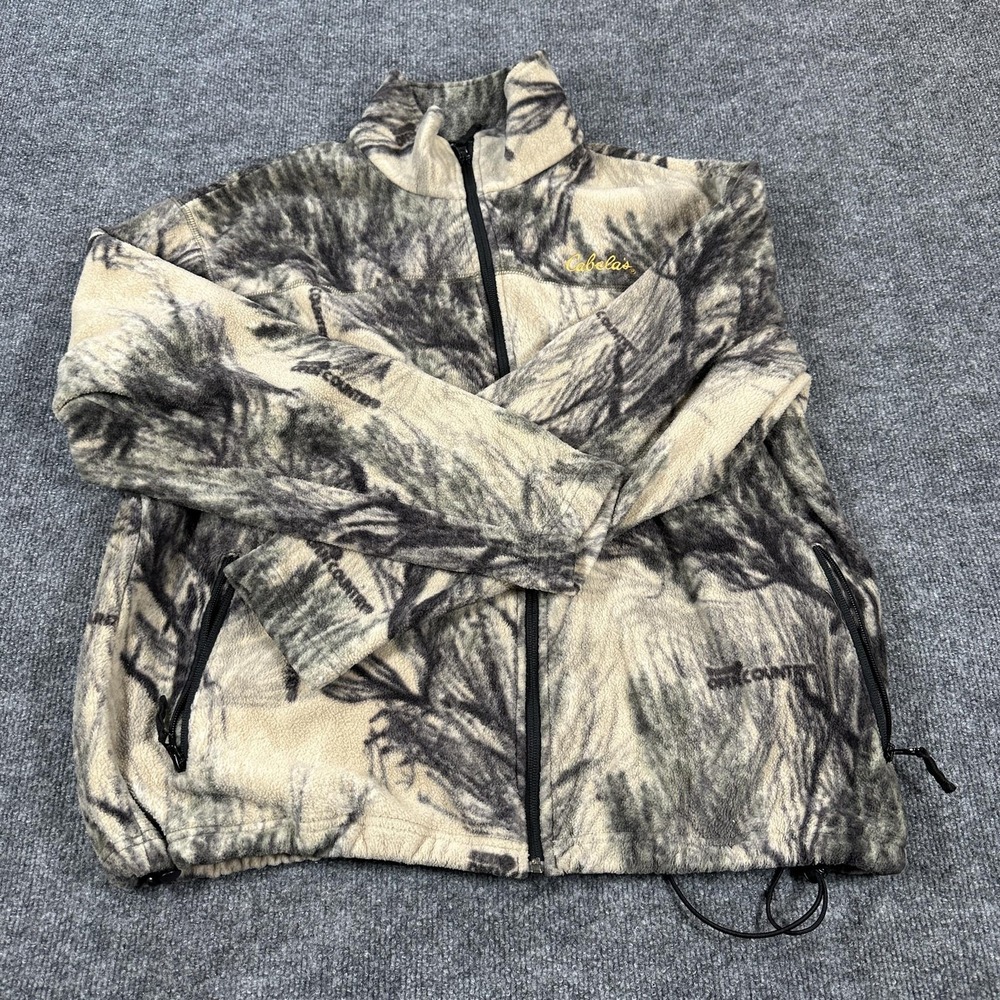 Cabela's Jacket Mens XL Beige Camo Fleece Full Zip Hunting Hiking Outdoor Warm
